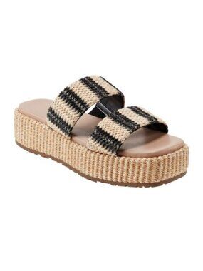 Marc Fisher Womens Pelma Double Band Flatform Sandals Black Stripe Size 9 NEW